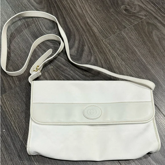 Vintage Gucci Interlocking GG Clutch purse shoulder bag ivory gold authentic - Picture 1 of 16